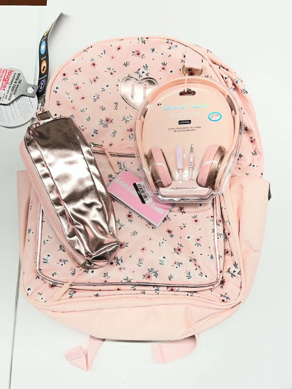 NEW Locker Club Kids' 16L Nylon Backpack with Headphone Pencil Pouch in Pink